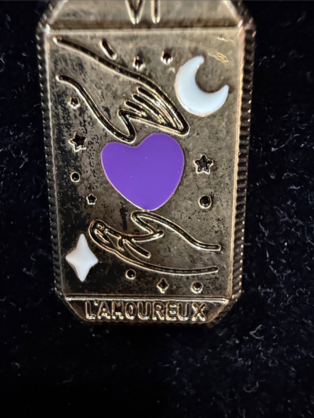 L'Amour Gold-tone Enamel Brooch with Purple Heart and White Accents